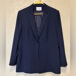 Le Suit Blazer Womens Sz 16 Blue Pinstripe Jacket EUC